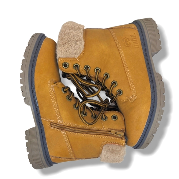 Echo | Side Zip Lace Up Faux Fur Work Boots Boy's Size 1 - Picture 4 of 7